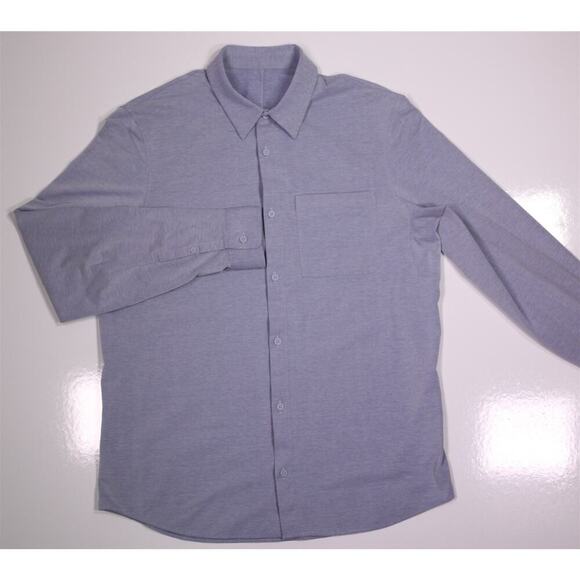 Lululemon Men's Commission Light Blue Long Sleeve Button-Up Qwick Oxford Shirt M - Picture 2 of 7